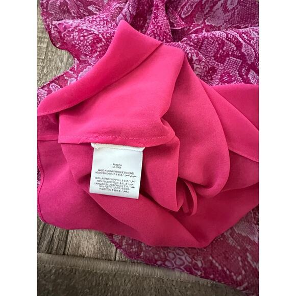 BCBGMAXAZRIA Women's Pink Azaelea Combo Ruffle Silk Halter Top Size Large - Picture 9 of 12